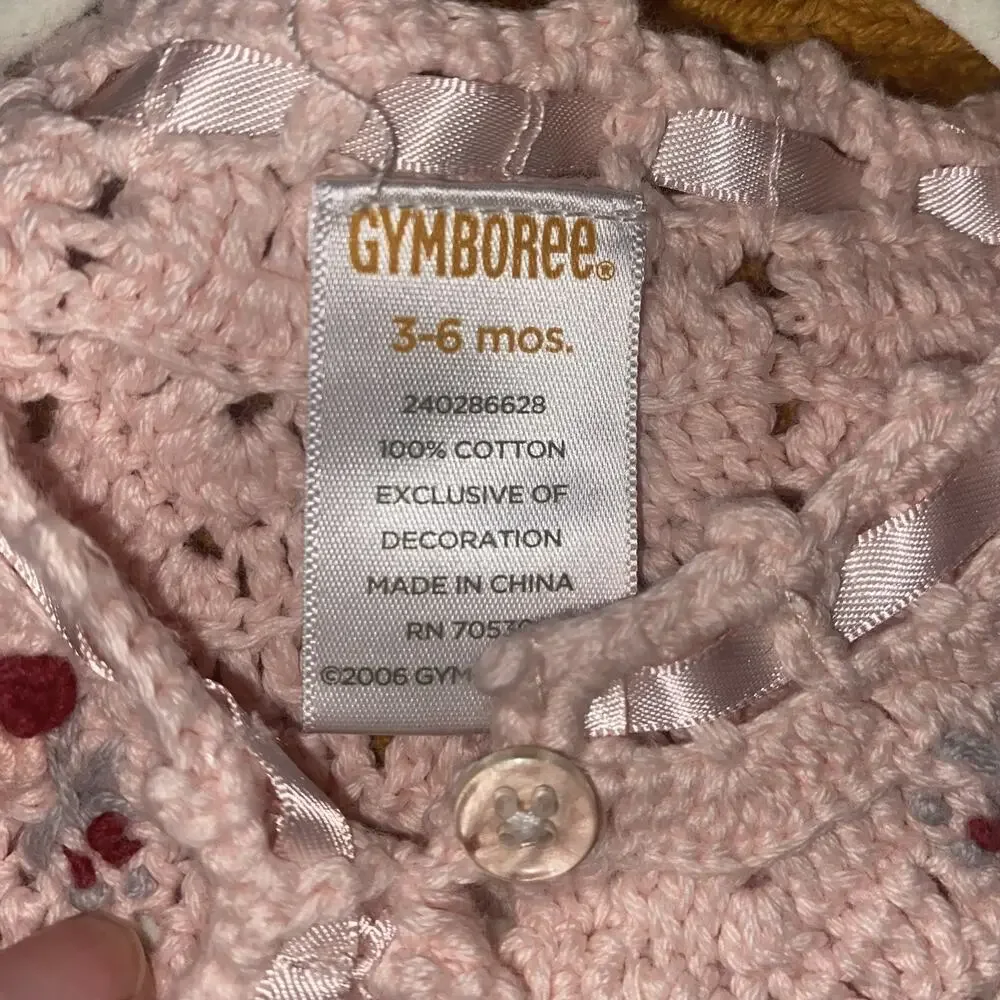 GYMBOREE 3-6 Mo Holiday Friends Rosebud Crotchet Cardigan Fall Winter Easter